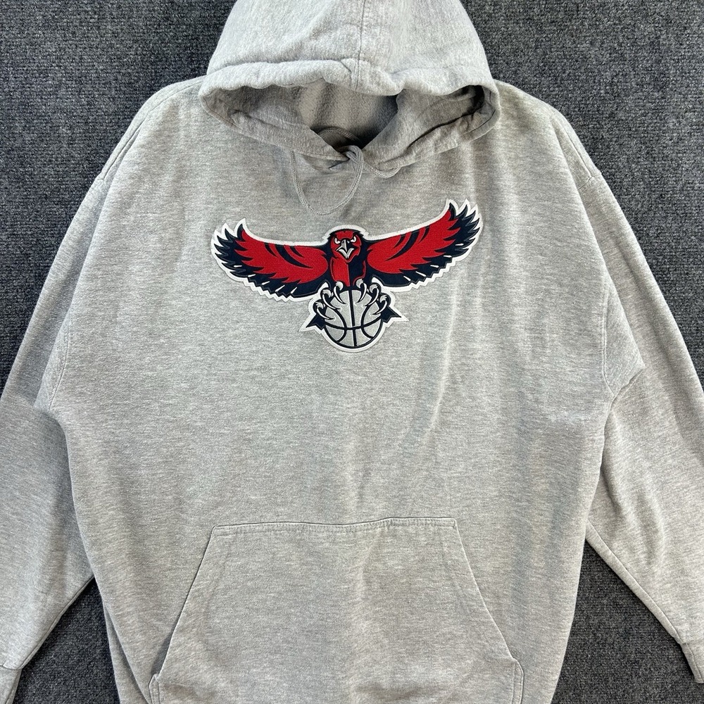 VTG Atlanta Hawks Men's Grey Pullover Hoodie Sweatshirt Mens 2XL Majestic NBA